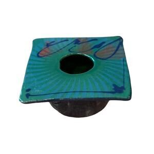 Studio Art Pottery Teal Blue Ceramic Flower Frog Signed One Of A Kind